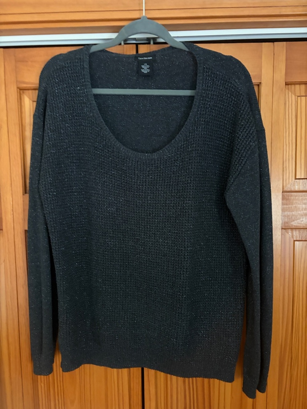 Calvin Klein Women's Grey/Charcoal Scoop Neck Knit Sweater Sz L